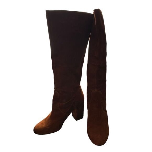 Steve Madden 10 Hindle Boots Brown Suede Block Heel Knee High Almond Toe - Picture 7 of 12